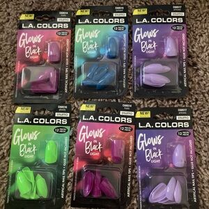 L.A. Colors Black Light Nail Tips - Purple, Blue, Green, Magenta Bundle of 6